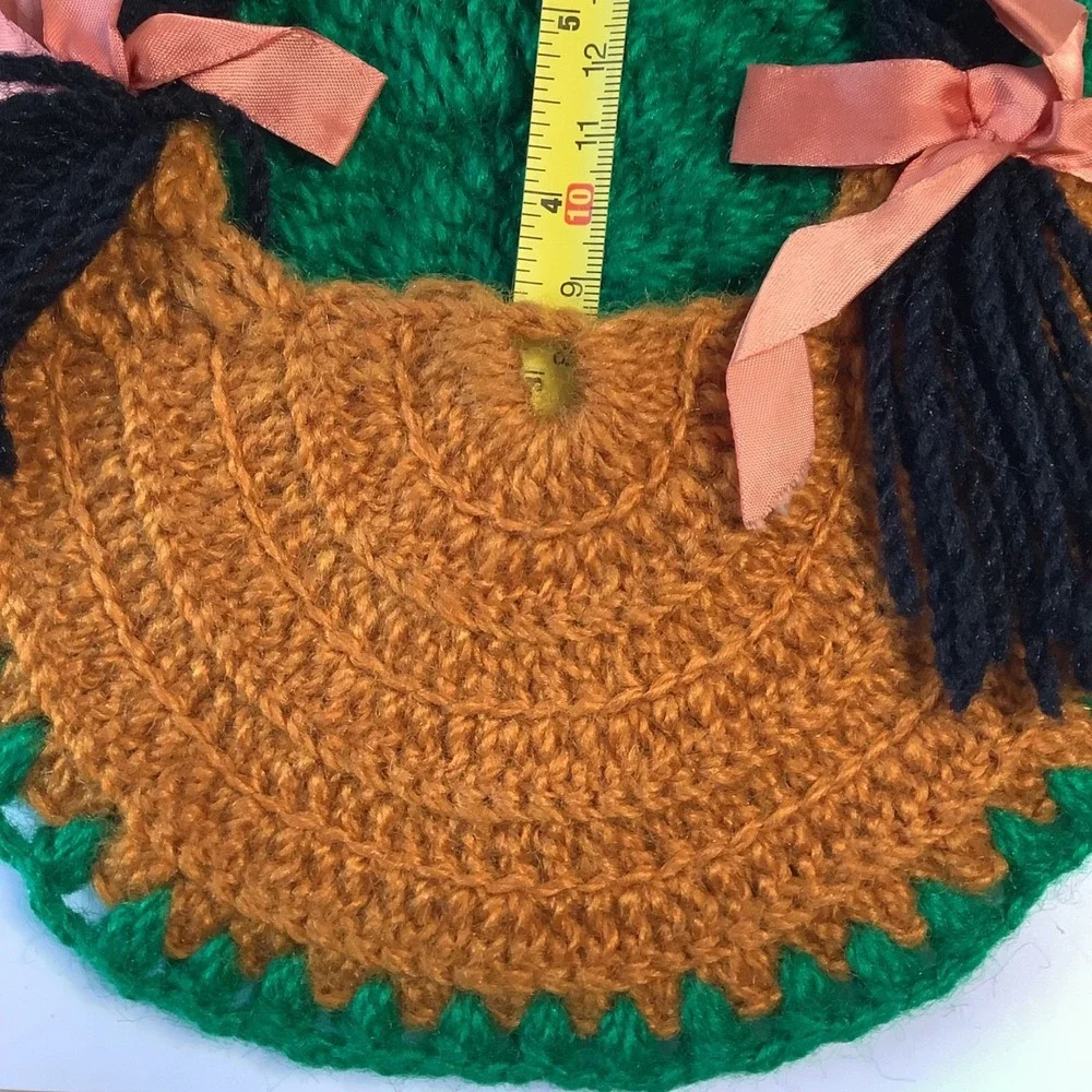 Vintage Wall Hanging Hand‎ Crochet Doll Face Potholder Pocket